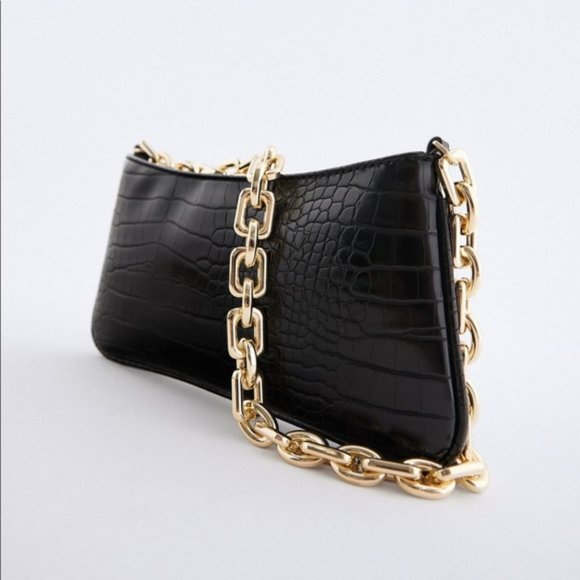 Zara Bags Zara Chain Strap Animal Embossed Shoulder Bag Brown